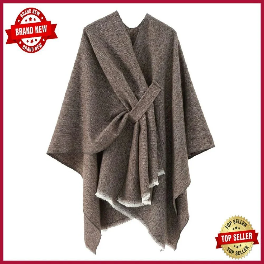 Soft Knit Poncho Wrap Cardigan Shawl Cape One Size Warm Acrylic Polyester